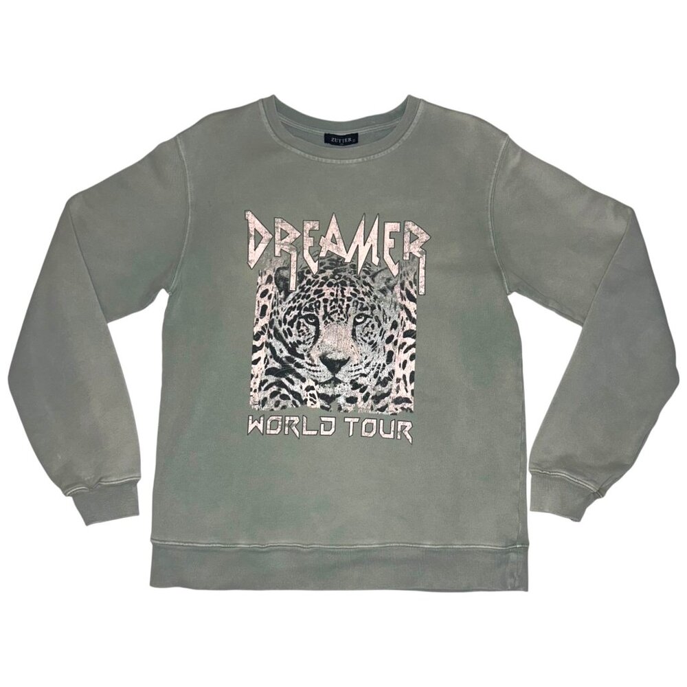 Zutter Dreamer World Tour Sweatshirt | Zutter Sage Green Leopard Crewneck Size M